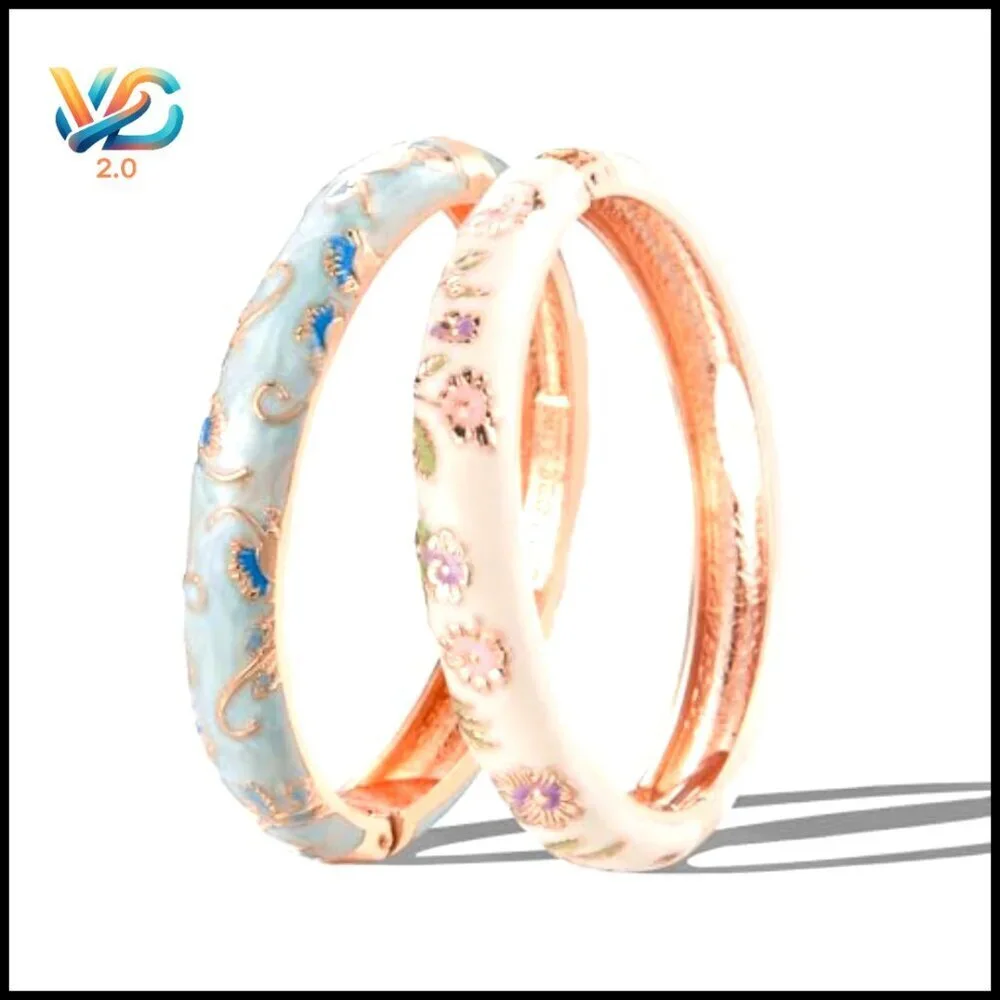 Vintage Cloisonne Cuff Bangles Enameled Flower Jewelry Elegant Retro Set